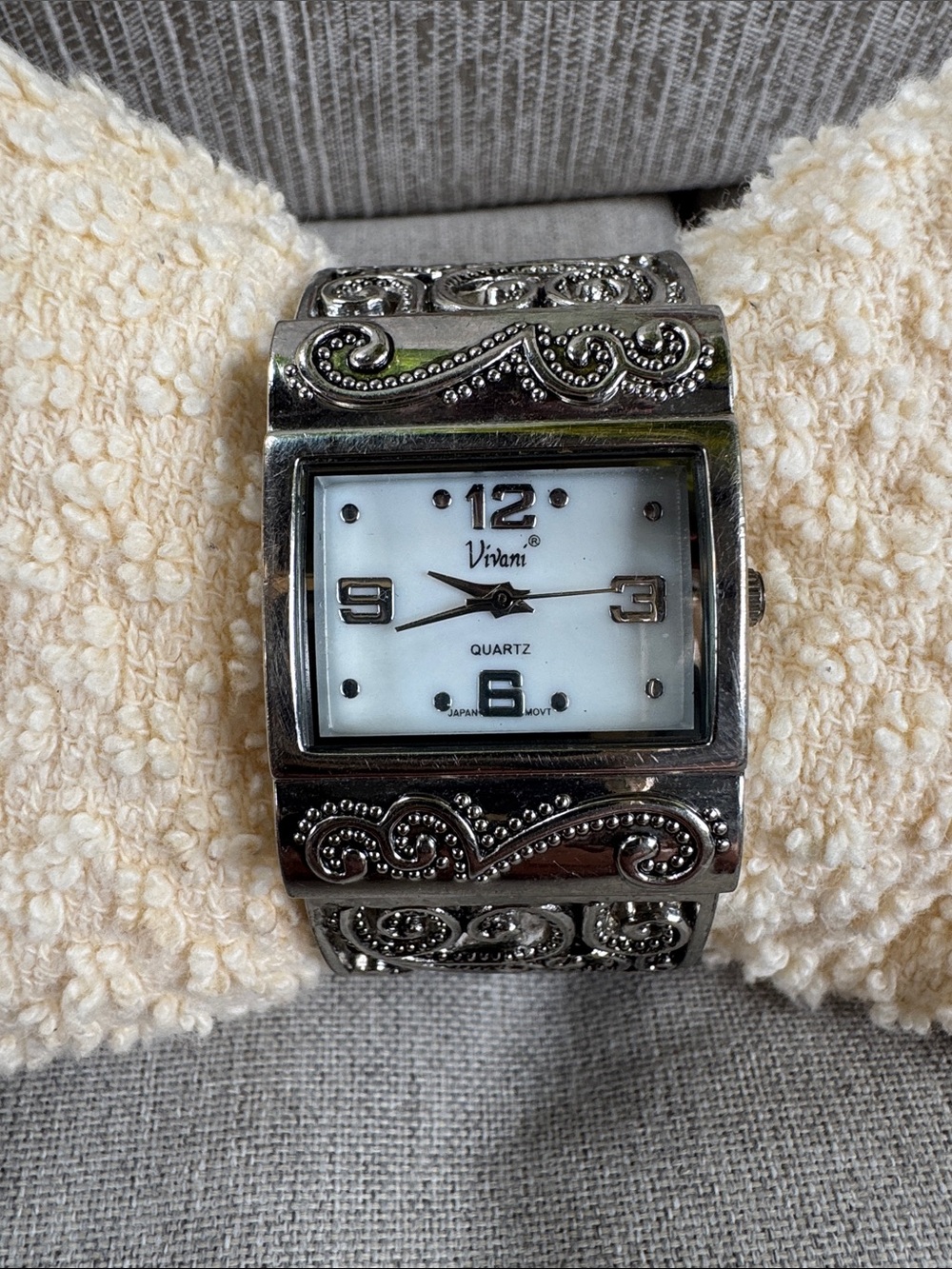 Vivani Silver Ornate Bracelet Watch in White Dial